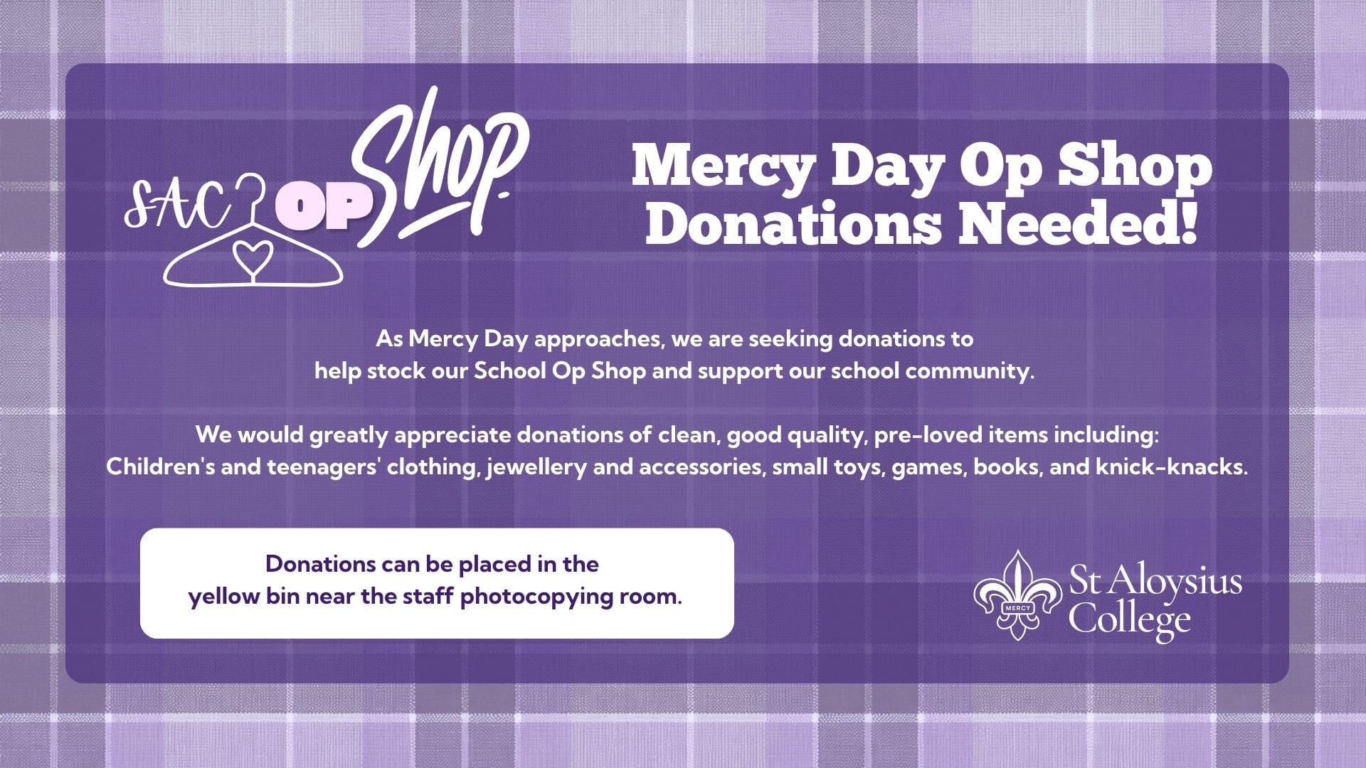 Welcoming Donations! – St Aloysius College Adelaide